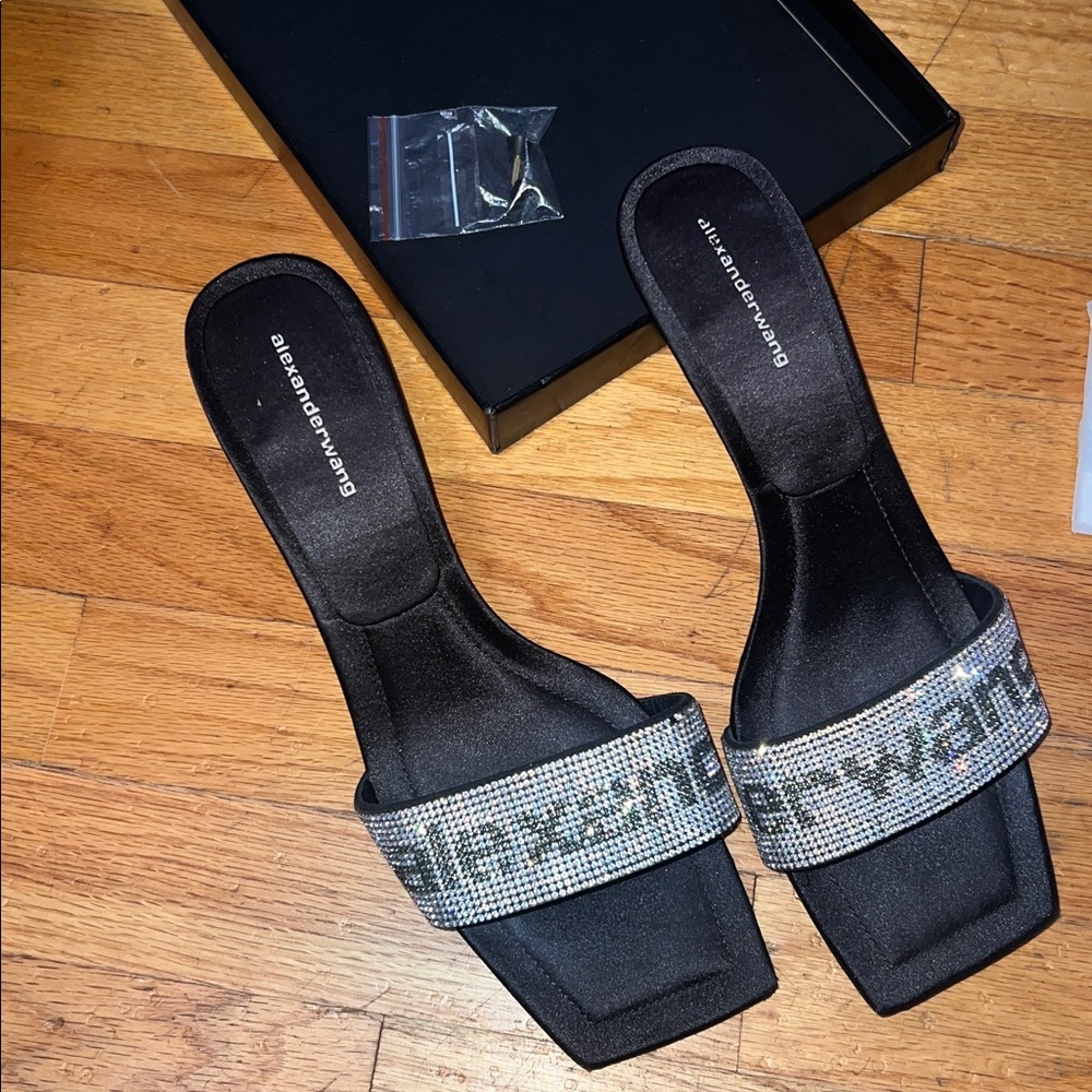 Alexander Wang Jessie Crystal Logo Kitten Heels
